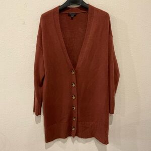 Ann Taylor Long Duster Cardigan Wool Blend Dark Burnt Orange Women’s Size Large